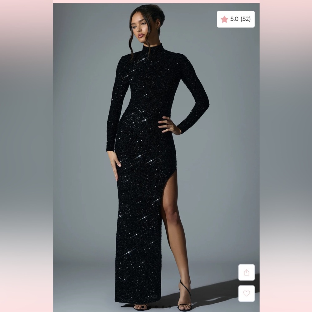 Oh Polly Embellished open back Elegant Black Evening Gown